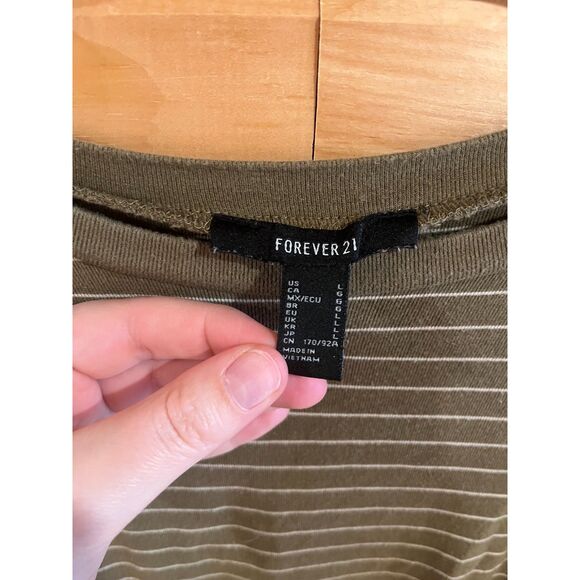 Green and White Striped Grunge Long Sleeve Shirt - Picture 4 of 4